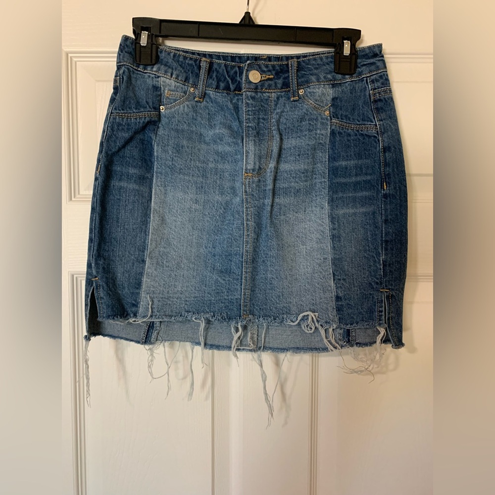 Gianni Bini Blue Denim‎ Asymmetrical Pencil Mini Skirt Size XS Casual Summer